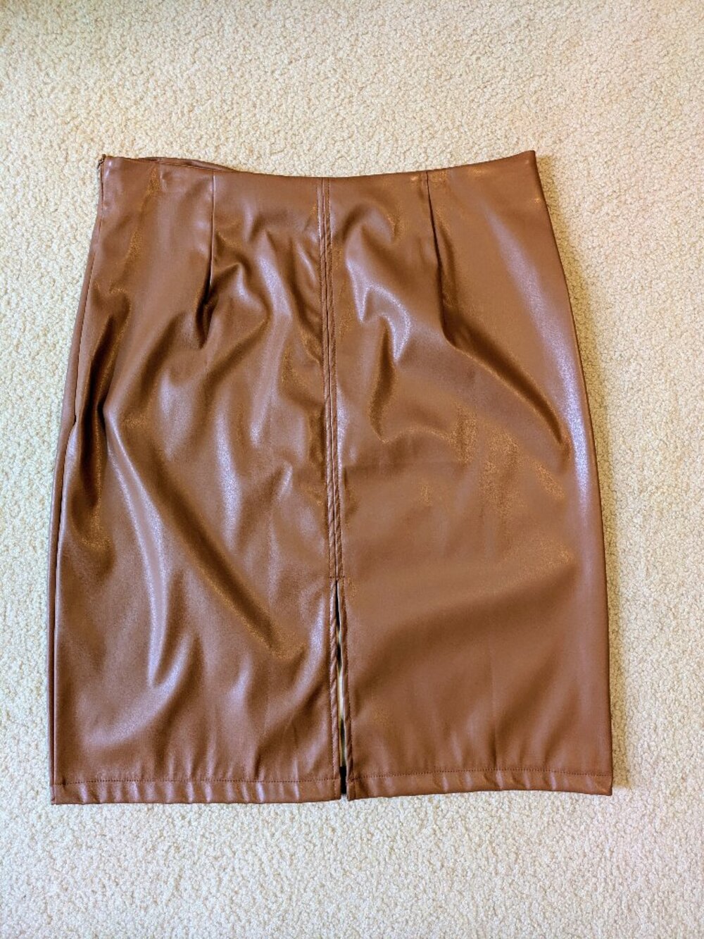 Brown Faux Leather Midi Skirt